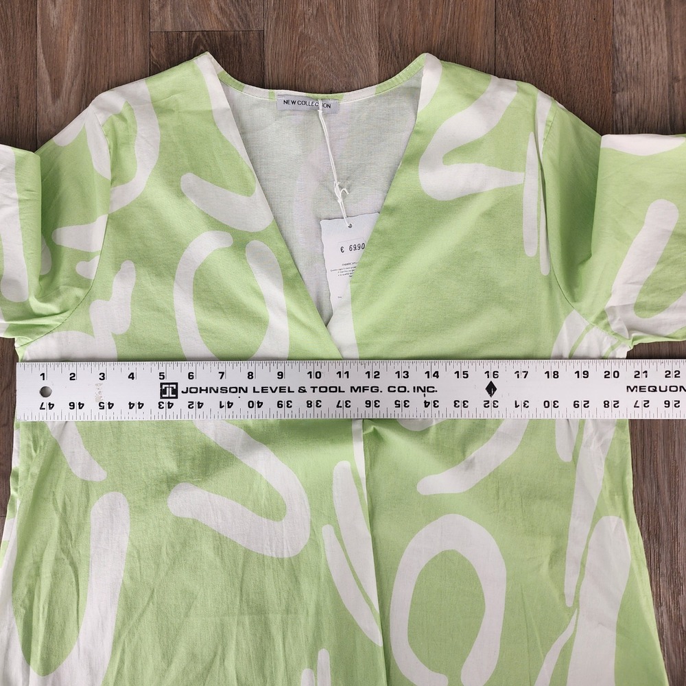New Collection Made in Italy Print Tunic Top Women's Medium Green White V Neck - Picture 6 of 13